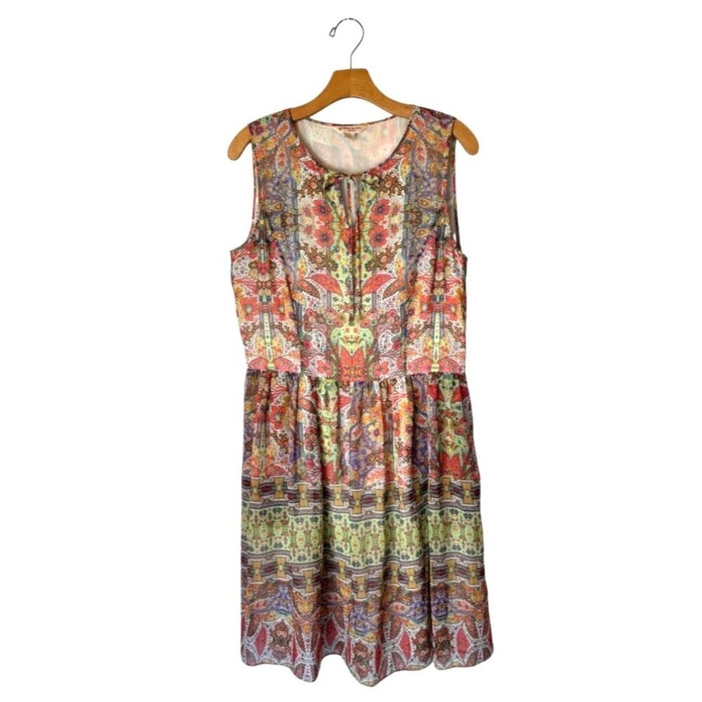 Brooks‎ Brothers Red Fleece Dress Women 12 Multicolor Floral Mini Preppy Boho